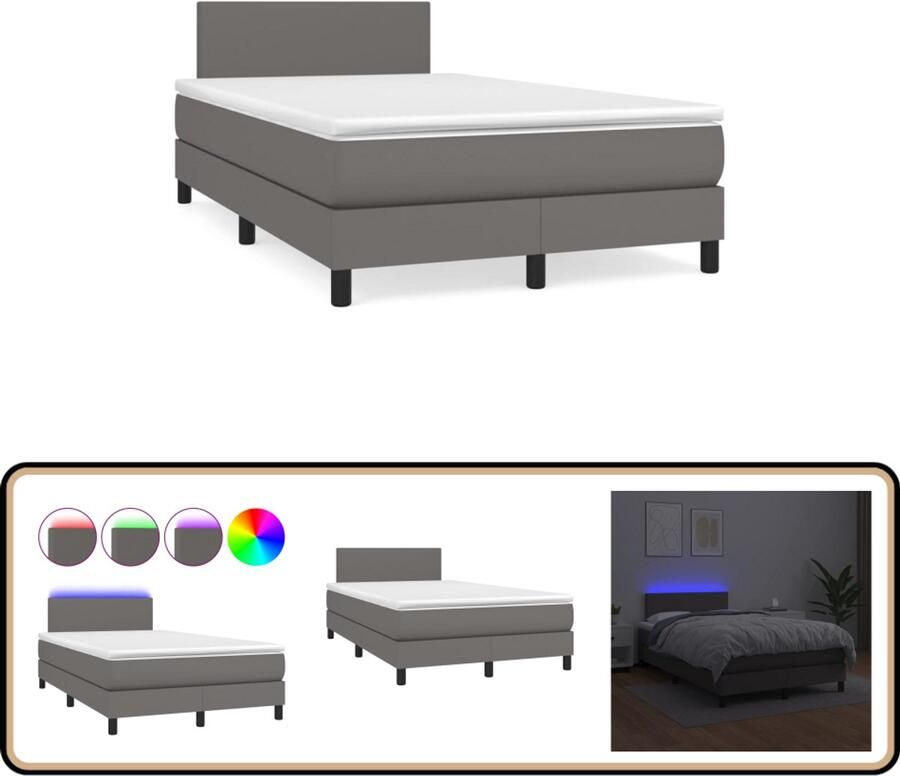 VidaXL Boxspring met matras en LED kunstleer grijs 120x190 cm