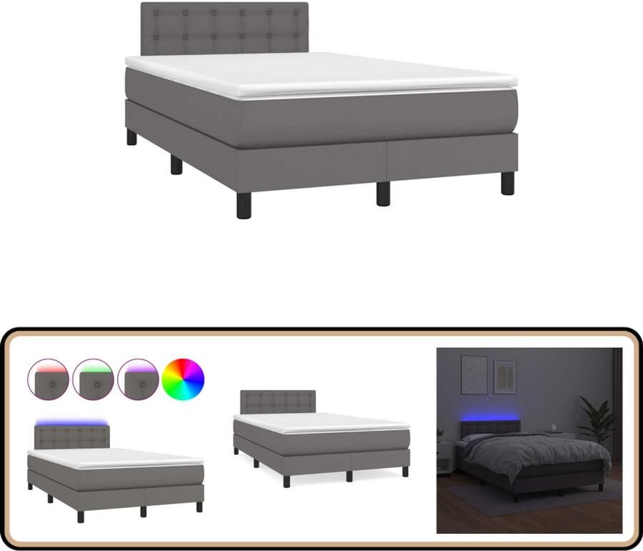 VidaXL Boxspring met matras en LED kunstleer grijs 120x190 cm