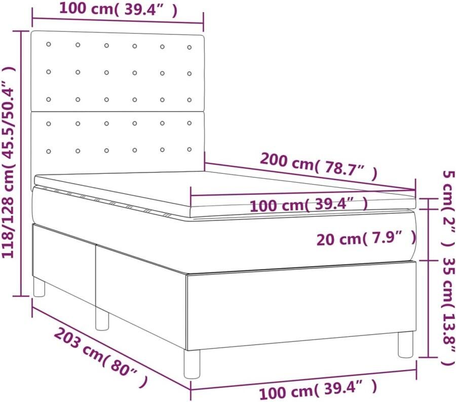 VidaXL -Boxspring-met-matras-en-LED-kunstleer-wit-100x200-cm - Foto 2