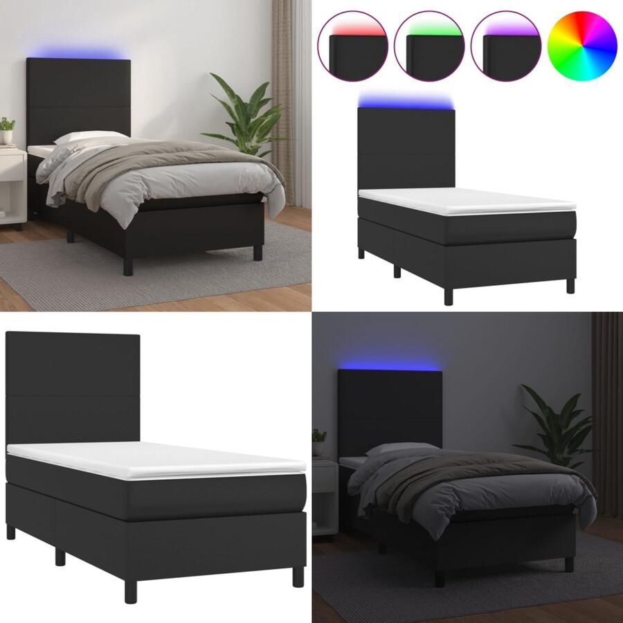 VidaXL Boxspring met matras en LED kunstleer zwart 80x200 cm Boxspring Boxsprings Bed Slaapmeubel