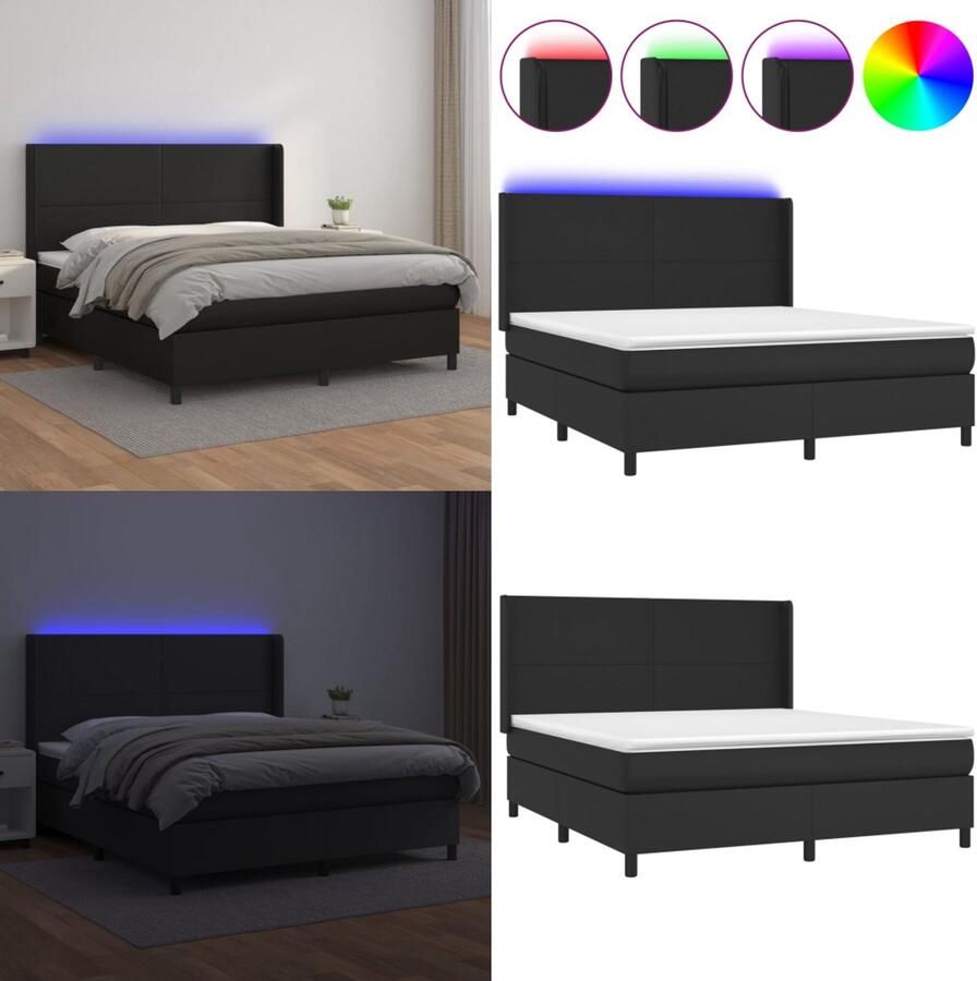 VidaXL Boxspring met matras en LED kunstleer zwart 180x200 cm Boxspring Boxsprings Bed Slaapmeubel