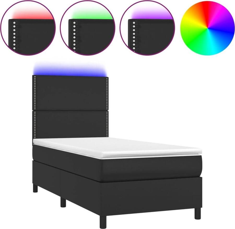 Vida XL Boxspring met matras en LED kunstleer zwart 90x190 cm SKU: V3139295 - Foto 3