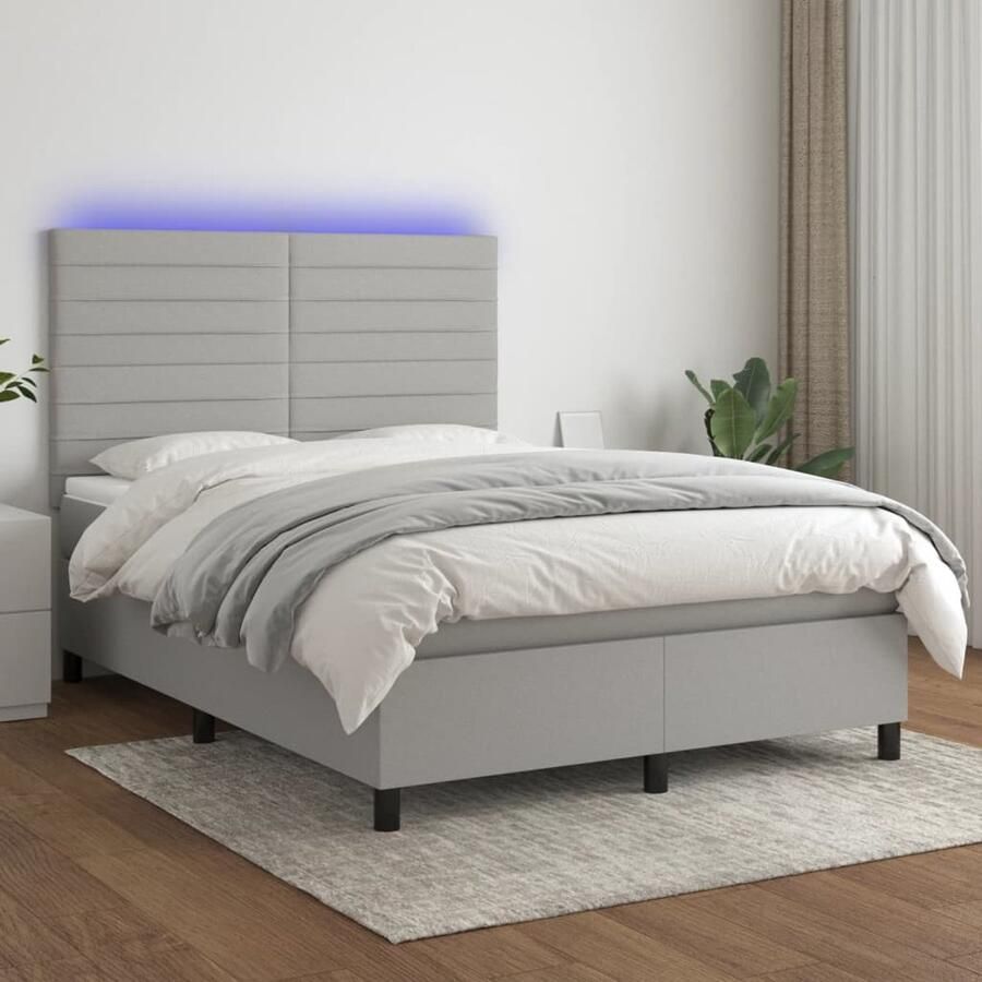 VidaXL Boxspring Met Matras en LED Lichtgrijs 140x190 cm Boxspring Bed Led Lamp Grijs Bed Pocketed Spring Mattress Comfortabel Bed Slaapcomfort Bedroom Furniture - Foto 3