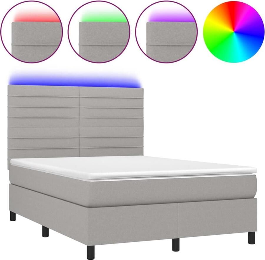 VidaXL Boxspring Met Matras en LED Lichtgrijs 140x190 cm Boxspring Bed Led Lamp Grijs Bed Pocketed Spring Mattress Comfortabel Bed Slaapcomfort Bedroom Furniture - Foto 2