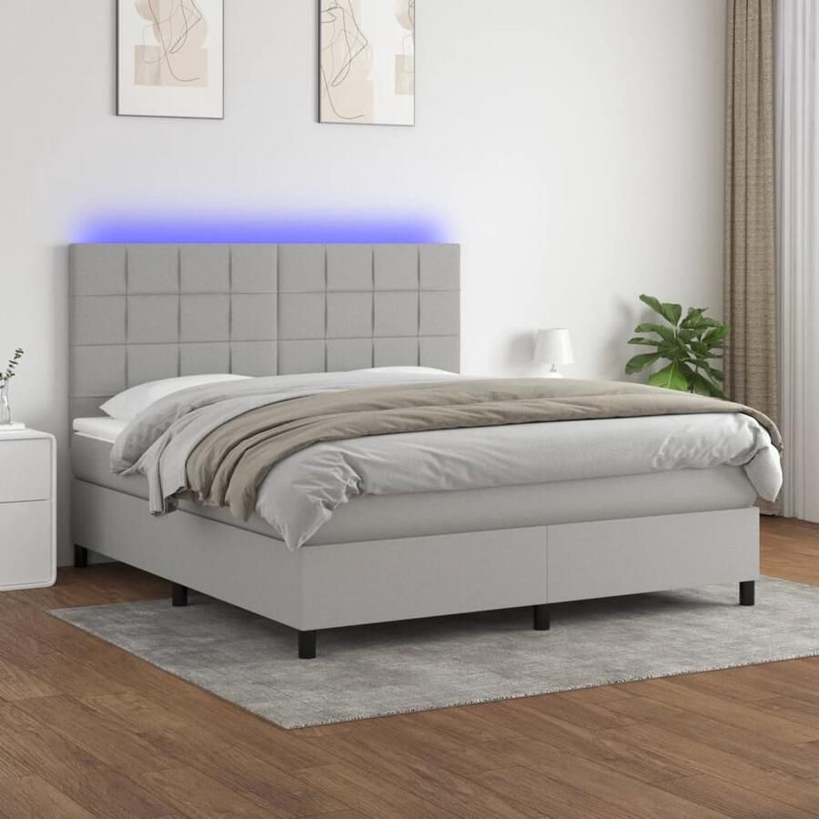 VidaXL Boxspring Met Matras & LED Lichtgrijs 160x200 cm Boxspring Led Bed Boxspring Met Matras Slaapcomfort Slaapkamers Tweepersoonsbed Grijs Bed Design Bed - Foto 2