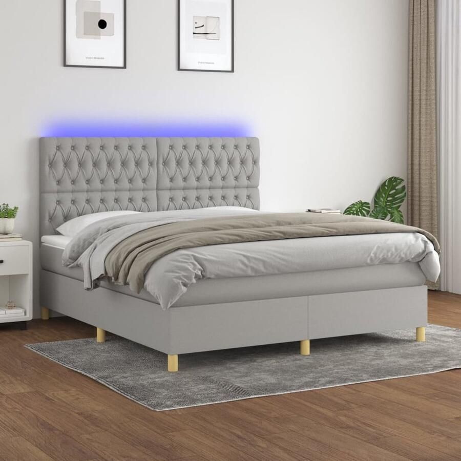 VidaXL Boxspring met matras en LED Lichtgrijs 180x200 cm Boxspring Bed Led Lamp Pocketed Spring Mattress Grijs Bed Tweepersoons Bed King Size Bed - Foto 2