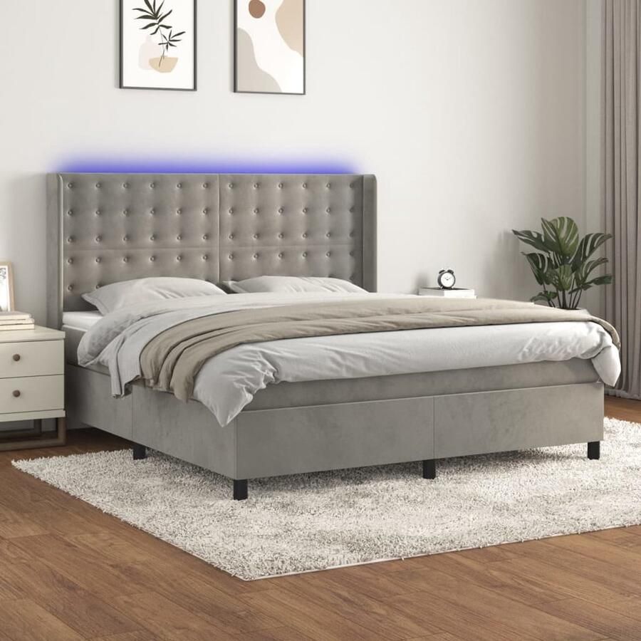 VidaXL Boxspring met matras en LED Lichtgrijs 180x200 cm Boxspring Luxe Bed Fluweel Bed Led Bed Pocketed Spring Mattress Hoofdbord Slaapcomfort Bedroom Furniture - Foto 2