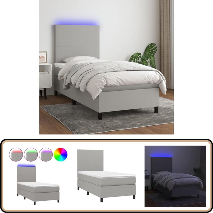 VidaXL Boxspring met matras en LED Lichtgrijs 90x190 cm Boxspring Bed Led Bed Slaapcomfort Slaapkamers Design Bed