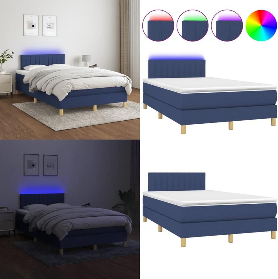 VidaXL Boxspring met matras en LED stof blauw 120x200 cm Boxspring Boxsprings Bed Slaapmeubel