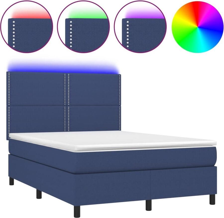 VidaXL Boxspring 140x190 cm Blauw Inclusief LED Boxspring Led Bed Slaapcomfort Nachtkussen Frame Bed Tweepersoonsbed Blauwe Kamerdecoratie - Foto 2