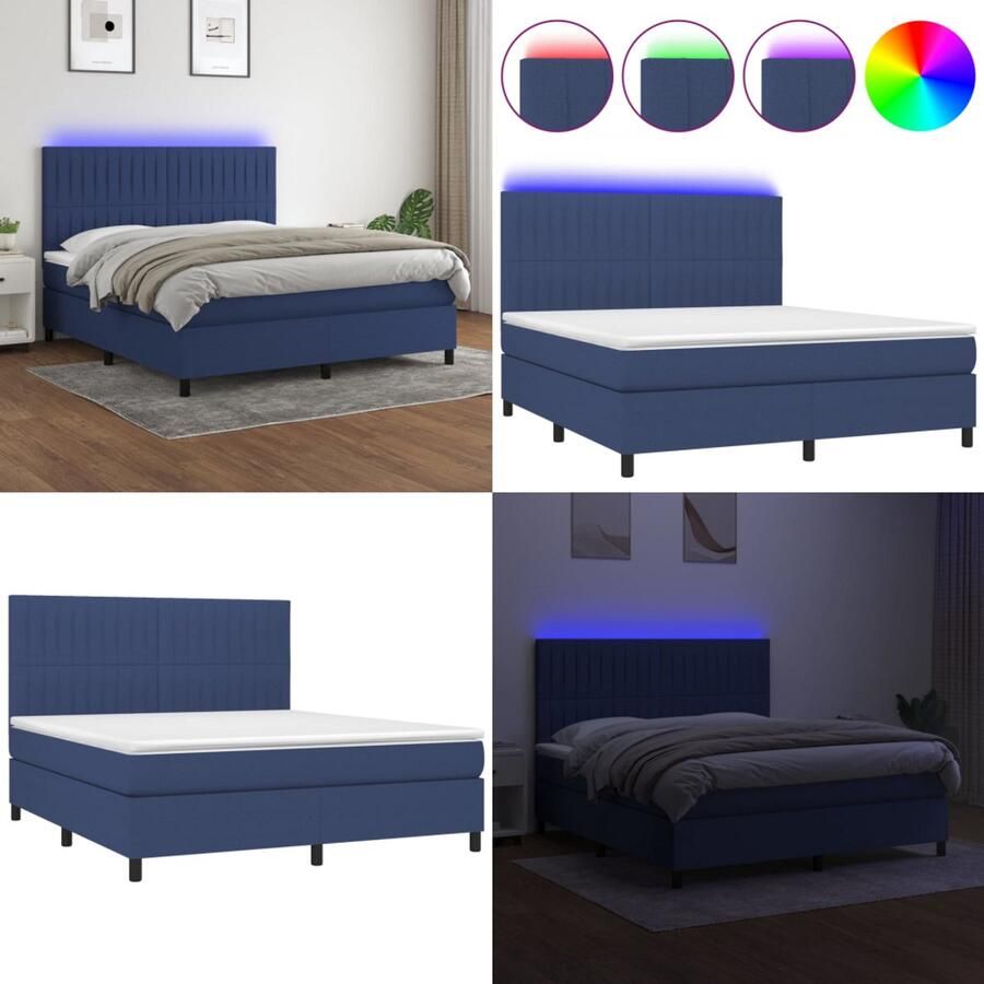 VidaXL Boxspring met matras en LED stof blauw 160x200 cm Boxspring Boxsprings Bed Slaapmeubel