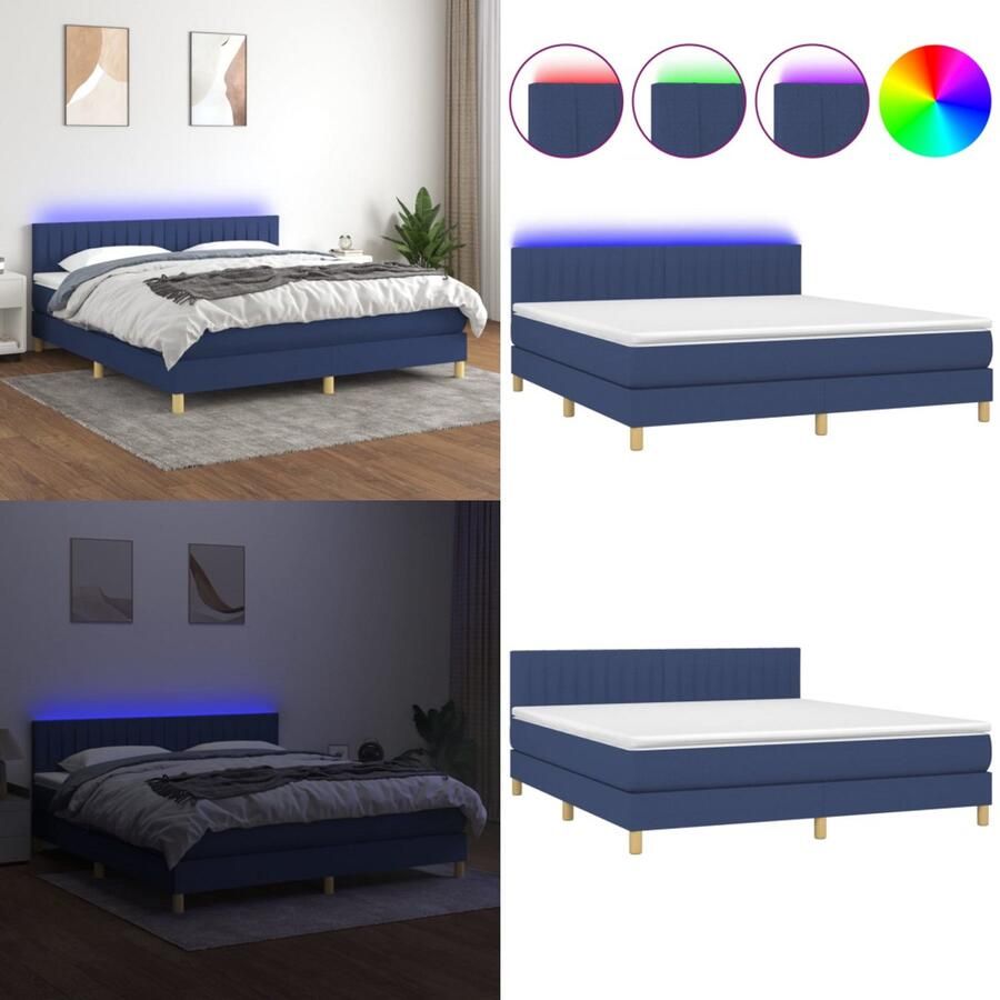VidaXL Boxspring met matras en LED stof blauw 160x200 cm Boxspring Boxsprings Bed Slaapmeubel