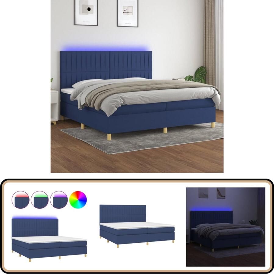 VidaXL Boxspring met matras en LED Stof Blauw 200x200 cm Boxspring Led Boxspring Met Led Slaapcomfort Slaapkamers