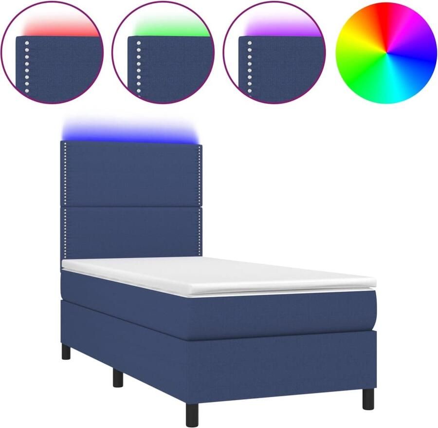 VidaXL Boxspring 90x200 cm Met matras en LED Boxspring Bed Led Lamp Slaapcomfort Tweepersoonsbed Blauwwaren - Foto 2