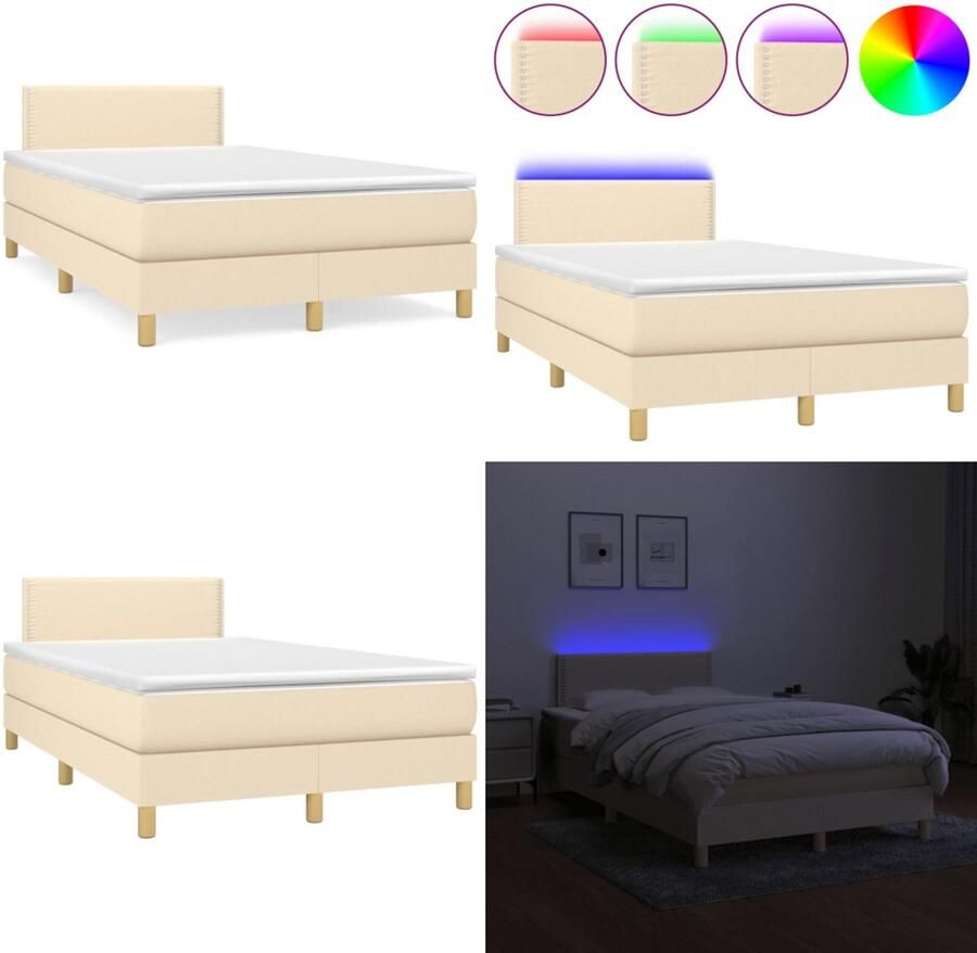 VidaXL Boxspring met matras en LED stof crèmekleurig 120x190 cm Boxspring Boxsprings Bed Slaapmeubel