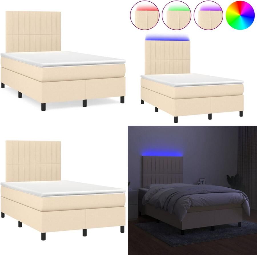 VidaXL Boxspring met matras en LED stof crèmekleurig 120x190 cm Boxspring Boxsprings Bed Slaapmeubel