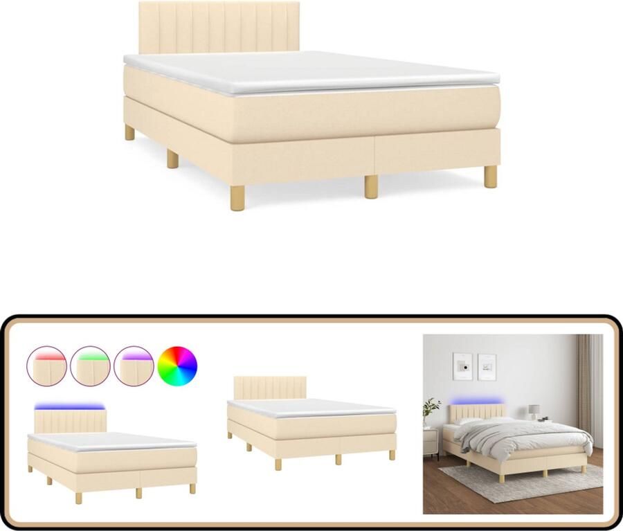 VidaXL Boxspring met matras en LED stof crèmekleurig 120x190 cm