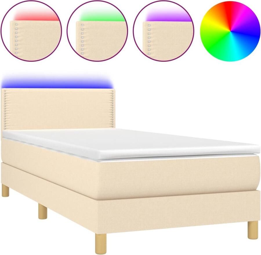VidaXL Boxspring met matras en LED stof crÃ¨mekleurig 90x190 cm - Foto 4
