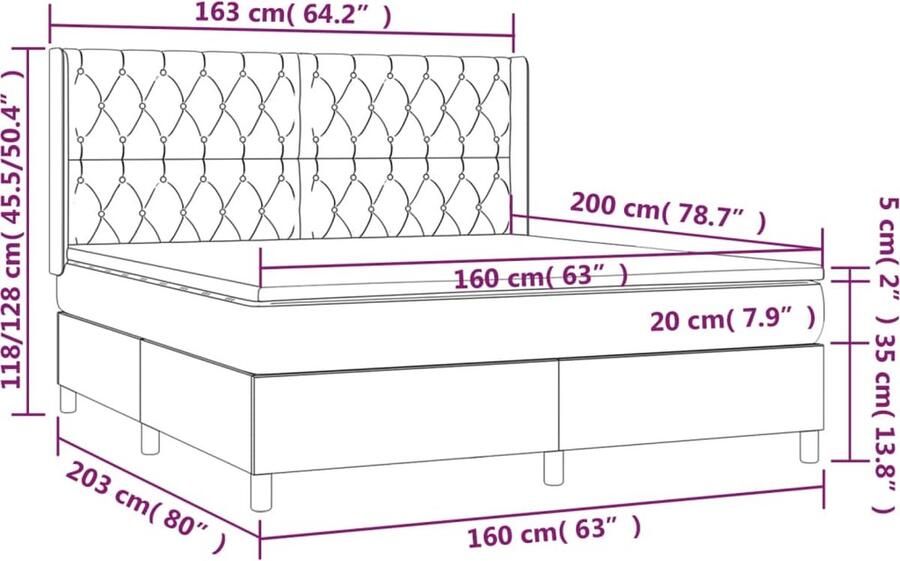 VidaXL -Boxspring-met-matras-en-LED-stof-donkerbruin-160x200-cm - Foto 3