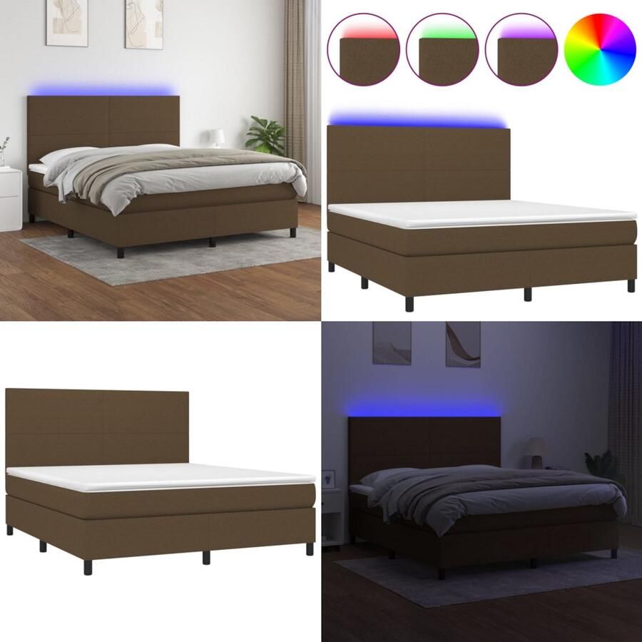 VidaXL Boxspring met matras en LED stof donkerbruin 180x200 cm Boxspring Boxsprings Bed Slaapmeubel