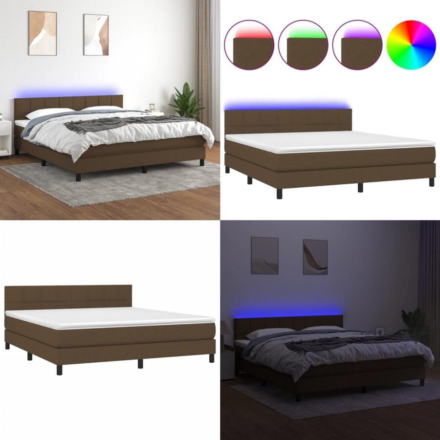 VidaXL Boxspring met matras en LED stof donkerbruin 180x200 cm Boxspring Boxsprings Bed Slaapmeubel
