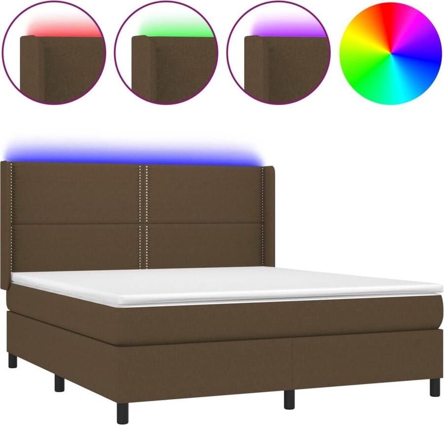 VidaXL -Boxspring-met-matras-en-LED-stof-donkerbruin-180x200-cm - Foto 2