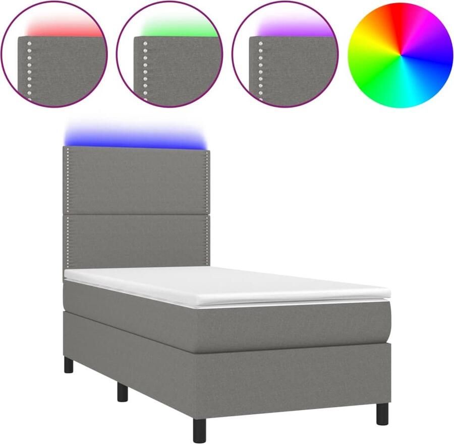 VidaXL Boxspring met LED Donkergrijs 100x200 cm Boxspring Led Lamp Pocketveer Matras Boxsprings Slaapcomfort Hoofdbord Grijs Bed Tweepersoons Bed - Foto 3