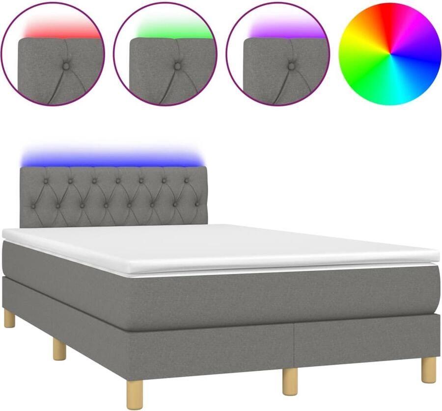 Vida XL Boxspring met matras en LED stof donkergrijs 120x200 cm SKU: V3135662 - Foto 2