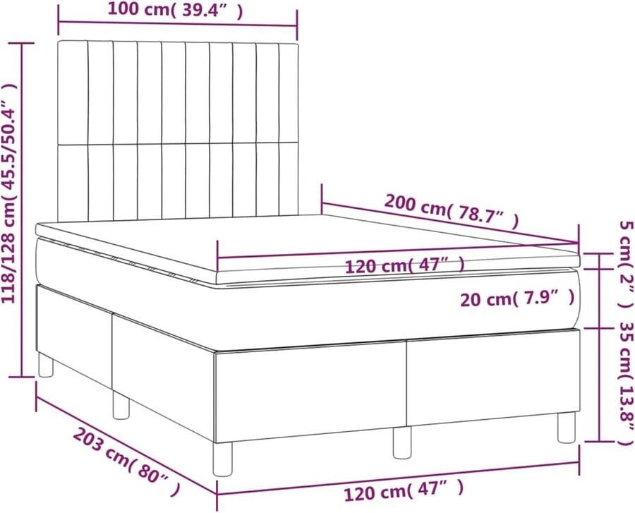 Vida XL Boxspring met matras en LED stof donkergrijs 120x200 cm SKU: V3135662 - Foto 5