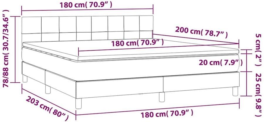 Vida XL Boxspring met matras en LED stof donkergrijs 180x200 cm SKU: V3133974 - Foto 3
