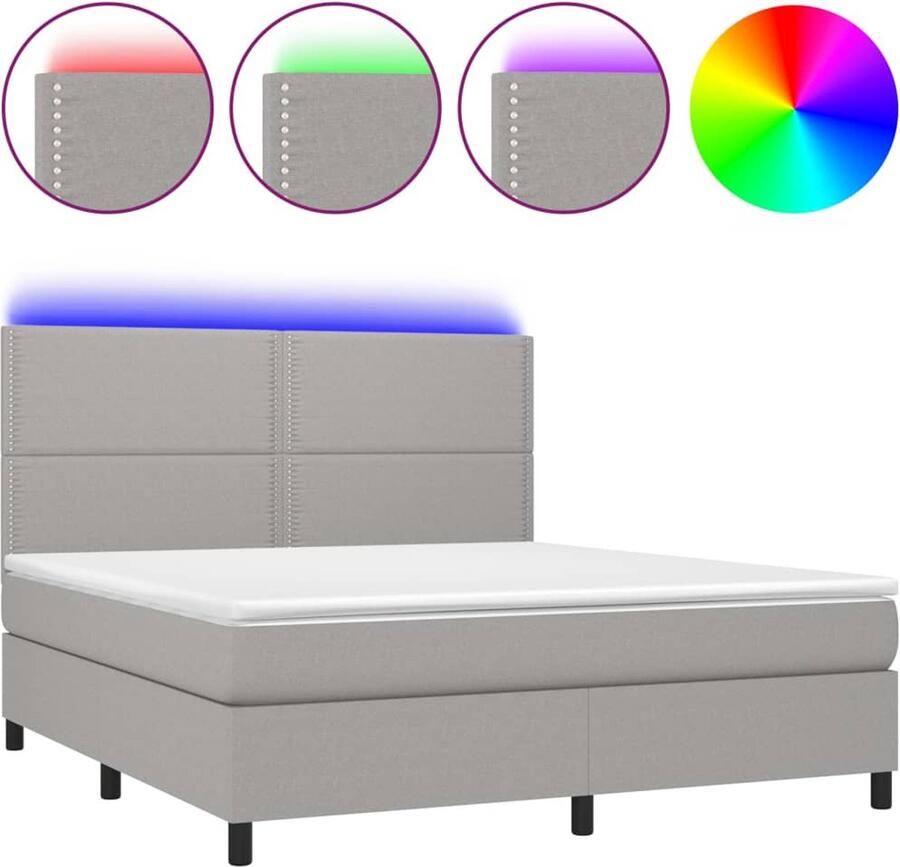 VidaXL Boxspring Lichtgrijs 180x200 cm LED Boxspring Led Bed Slaapcomfort Slaapkamers Tweepersoonsbed Grijs Bed Design Bed Moderne Bedden - Foto 3