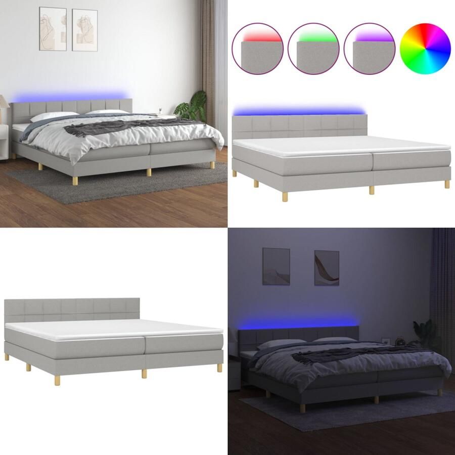 VidaXL Boxspring met matras en LED stof lichtgrijs 200x200 cm Boxspring Boxsprings Bed Slaapmeubel - Foto 2