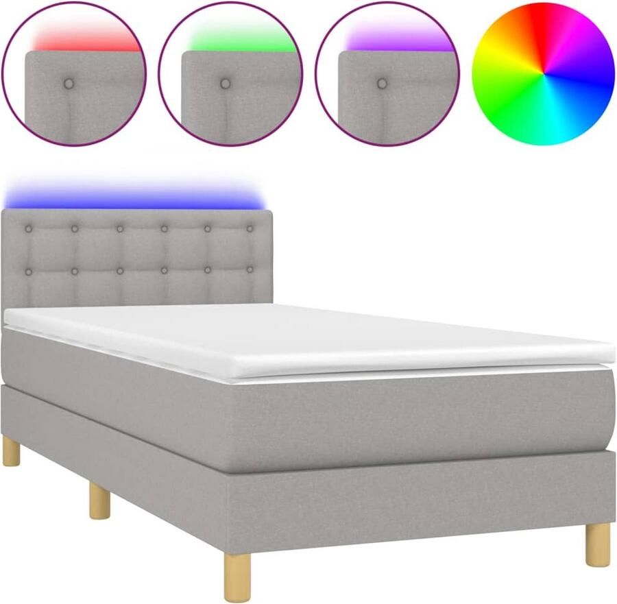 VidaXL Boxspring LED Lichtgrijs 100x200 cm Boxspring Led Bed Slaapcomfort Pocketveer Matras Hoofdbord Grijs Bed Tweepersoons Bed - Foto 2