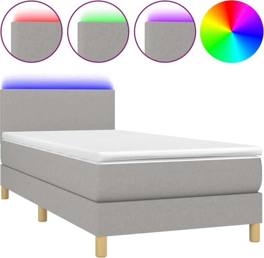 VidaXL Boxspring Met Matras en LED 90x200 cm Lichtgrijs Boxspring Led Boxspring Met Led Slaapcomfort Slaapkamers Bedroom Furniture Design Bed Modern Bed Grijs Bed - Foto 3
