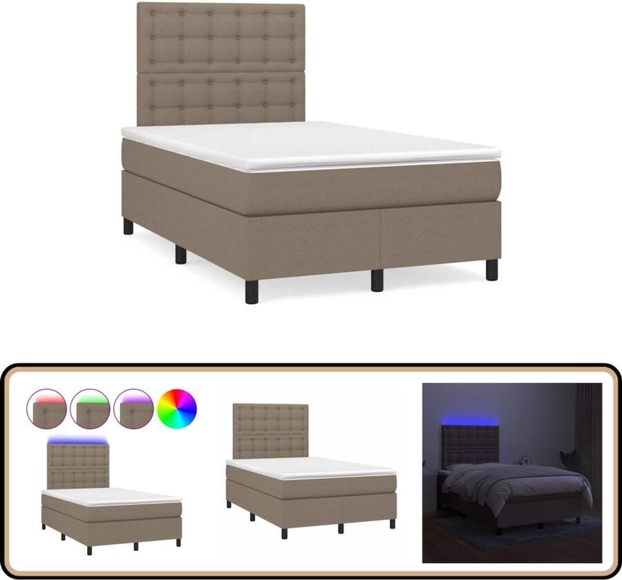 VidaXL -Boxspring-met-matras-en-LED-stof-taupe-120x190-cm - Foto 3