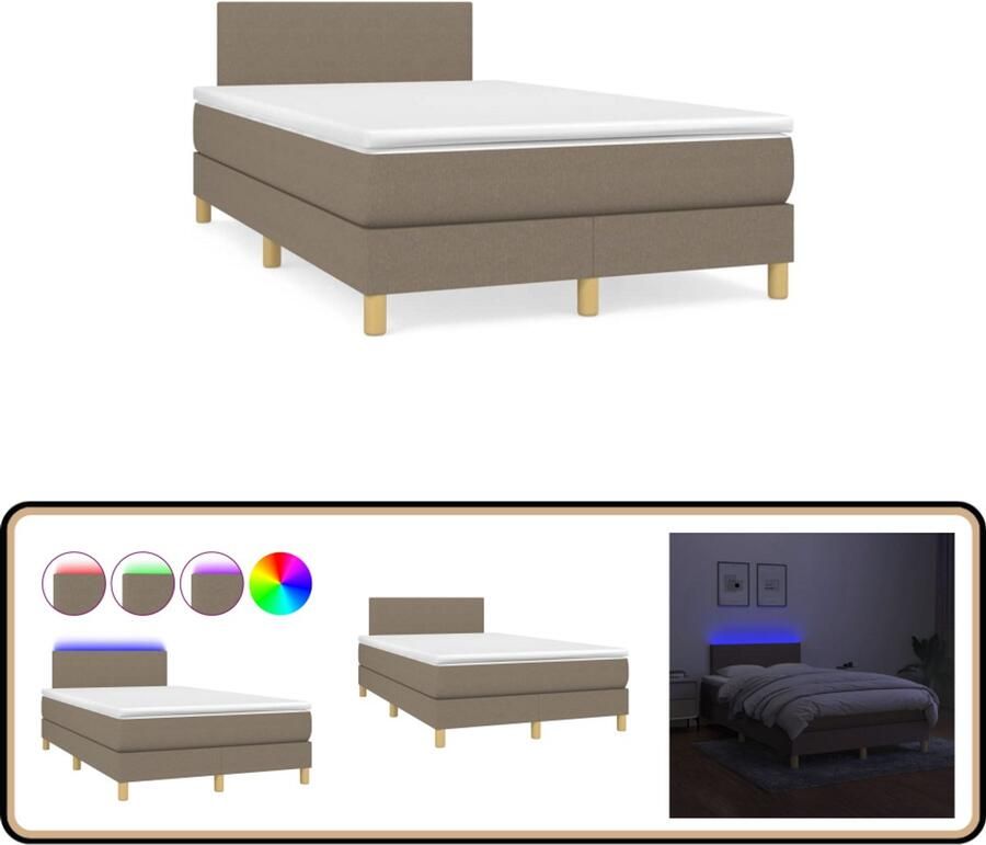 VidaXL -Boxspring-met-matras-en-LED-stof-taupe-120x190-cm - Foto 4