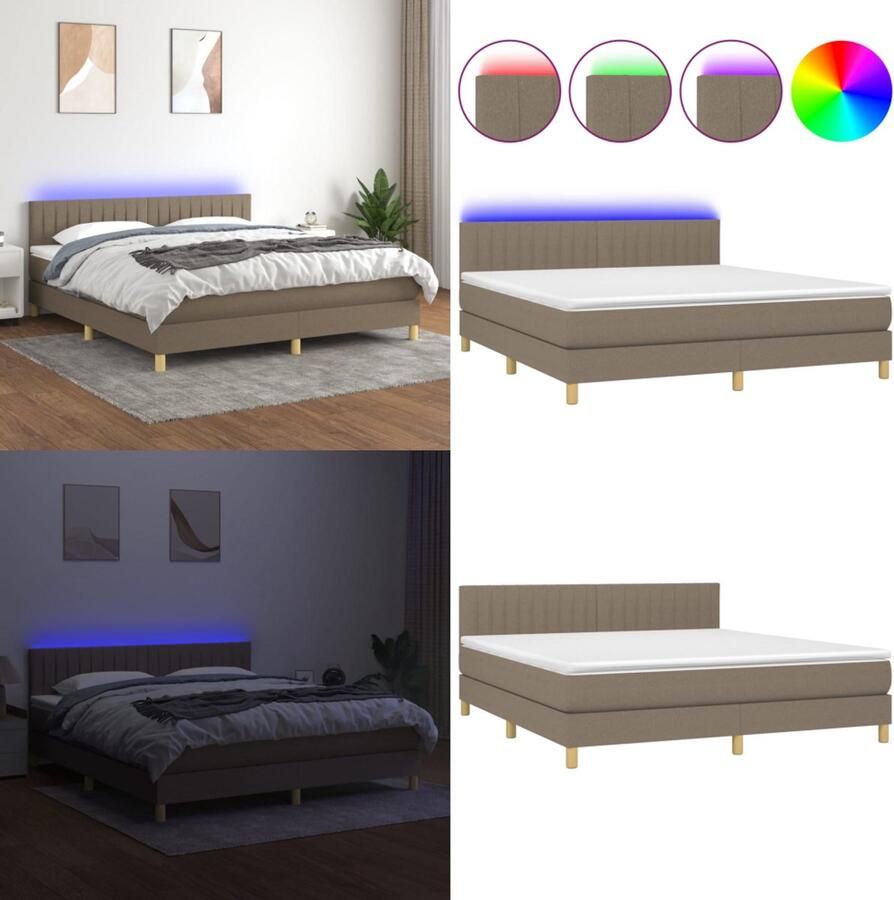 VidaXL Boxspring met matras en LED stof taupe 160x200 cm Boxspring Boxsprings Bed Slaapmeubel