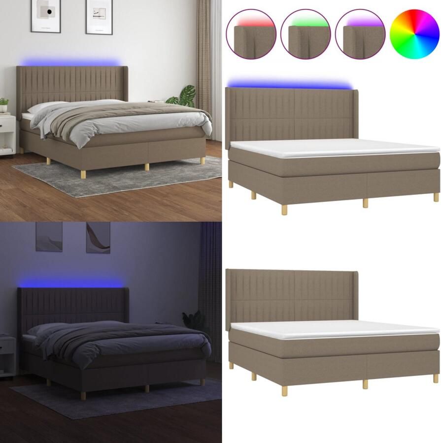 VidaXL Boxspring met matras en LED stof taupe 160x200 cm Boxspring Boxsprings Bed Slaapmeubel