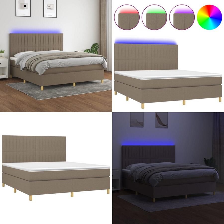VidaXL Boxspring met matras en LED stof taupe 160x200 cm Boxspring Boxsprings Bed Slaapmeubel