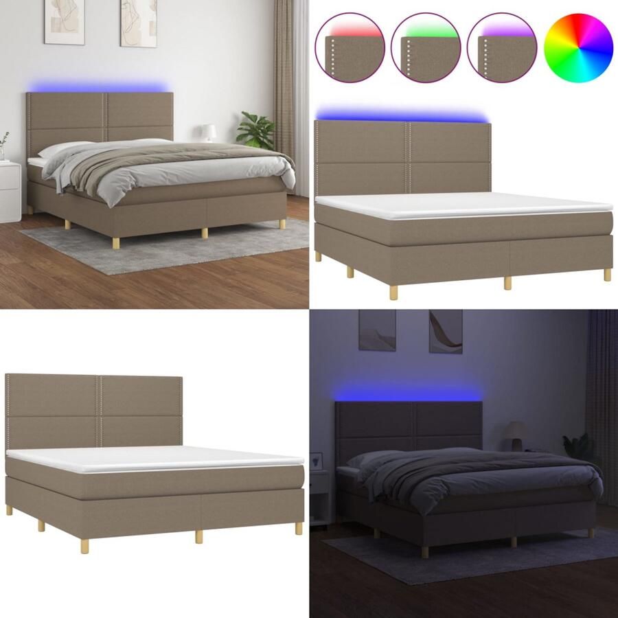 VidaXL Boxspring met matras en LED stof taupe 180x200 cm Boxspring Boxsprings Bed Slaapmeubel