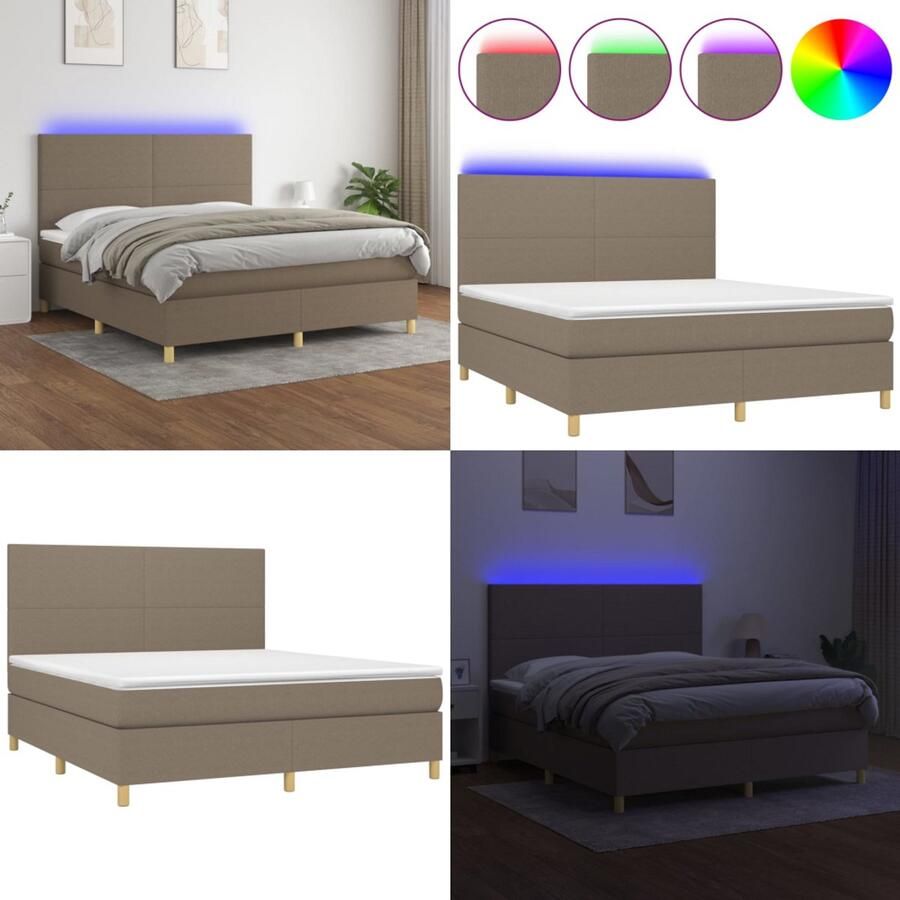 VidaXL Boxspring met matras en LED stof taupe 180x200 cm Boxspring Boxsprings Bed Slaapmeubel