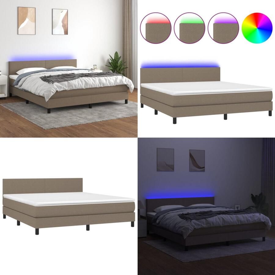 VidaXL Boxspring met matras en LED stof taupe 180x200 cm Boxspring Boxsprings Bed Slaapmeubel