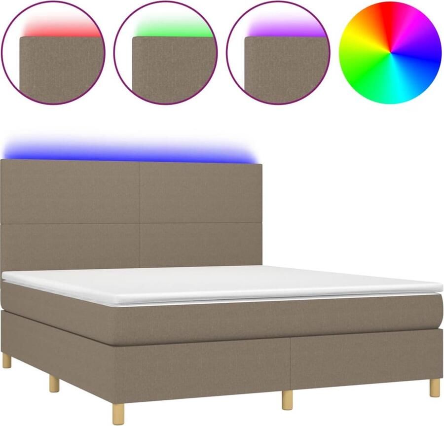 VidaXL -Boxspring-met-matras-en-LED-stof-taupe-180x200-cm - Foto 6
