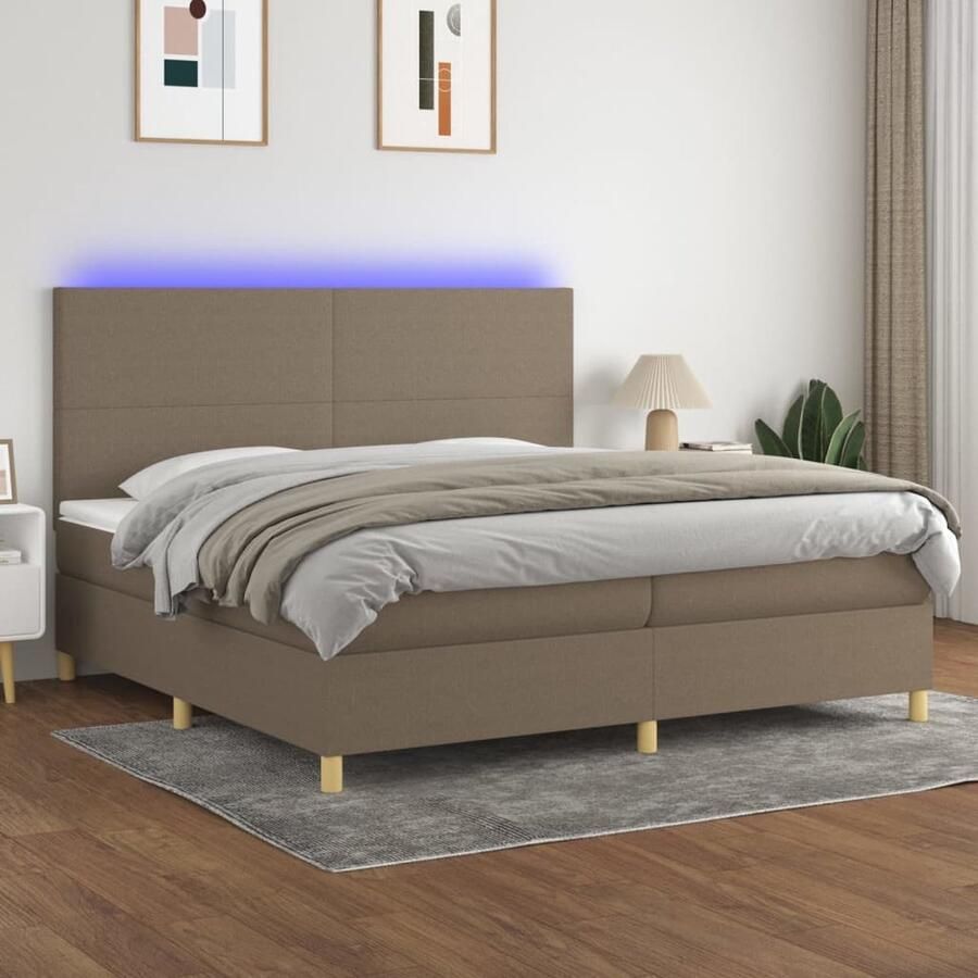 VidaXL Boxspring met matras en LED Stof Taupe 200x200 cm Boxspring Bed Led Bed Pocketveer Matras Hoofdbord Adjustable Headboard Taupecolor - Foto 2