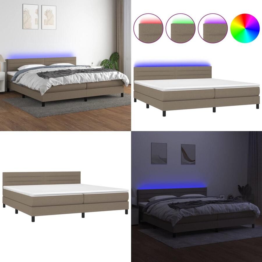 VidaXL Boxspring met matras en LED stof taupe 200x200 cm Boxspring Boxsprings Bed Slaapmeubel
