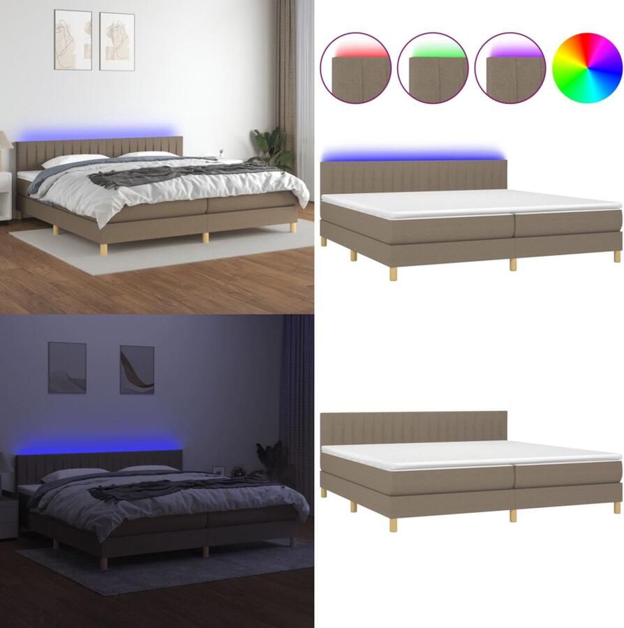 VidaXL Boxspring met matras en LED stof taupe 200x200 cm Boxspring Boxsprings Bed Slaapmeubel