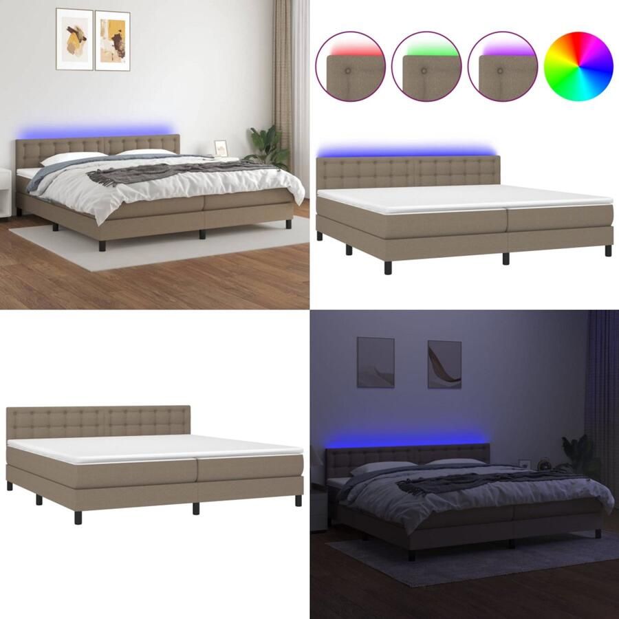 VidaXL Boxspring met matras en LED stof taupe 200x200 cm Boxspring Boxsprings Bed Slaapmeubel