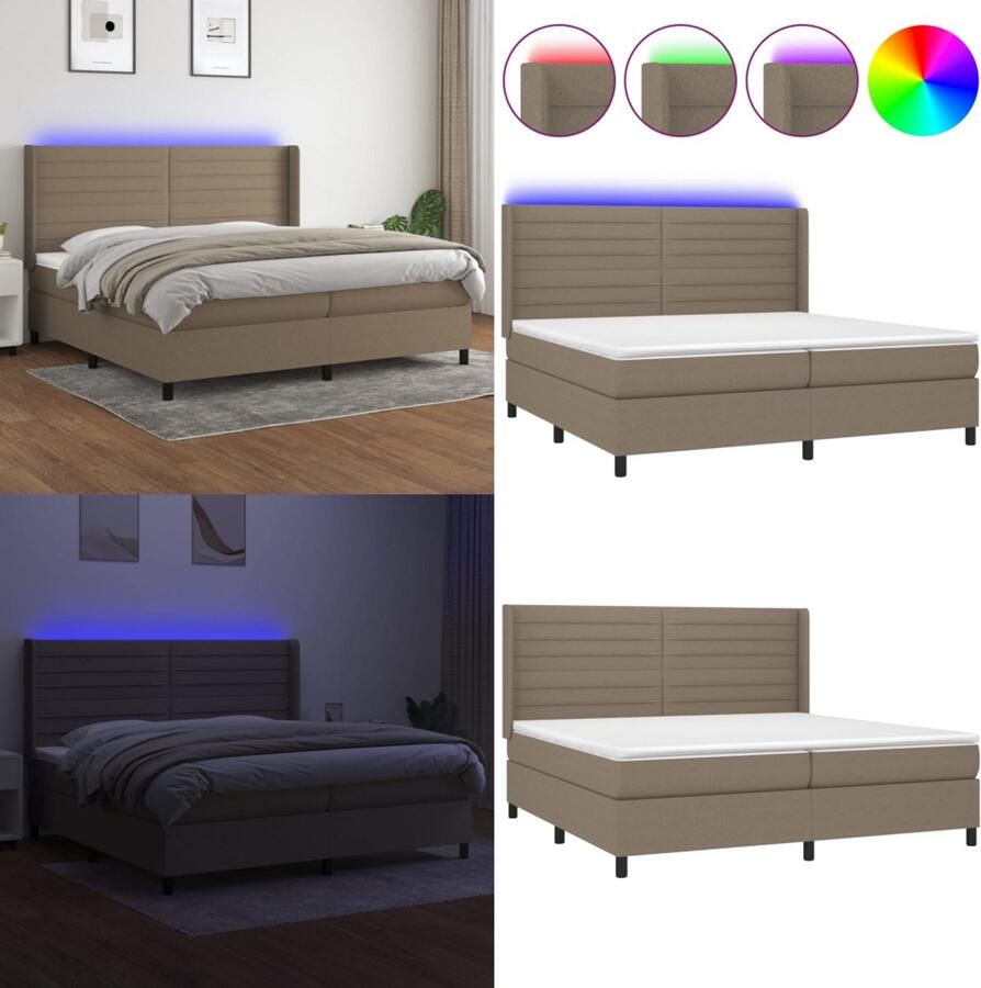 VidaXL Boxspring met matras en LED stof taupe 200x200 cm Boxspring Boxsprings Bed Slaapmeubel