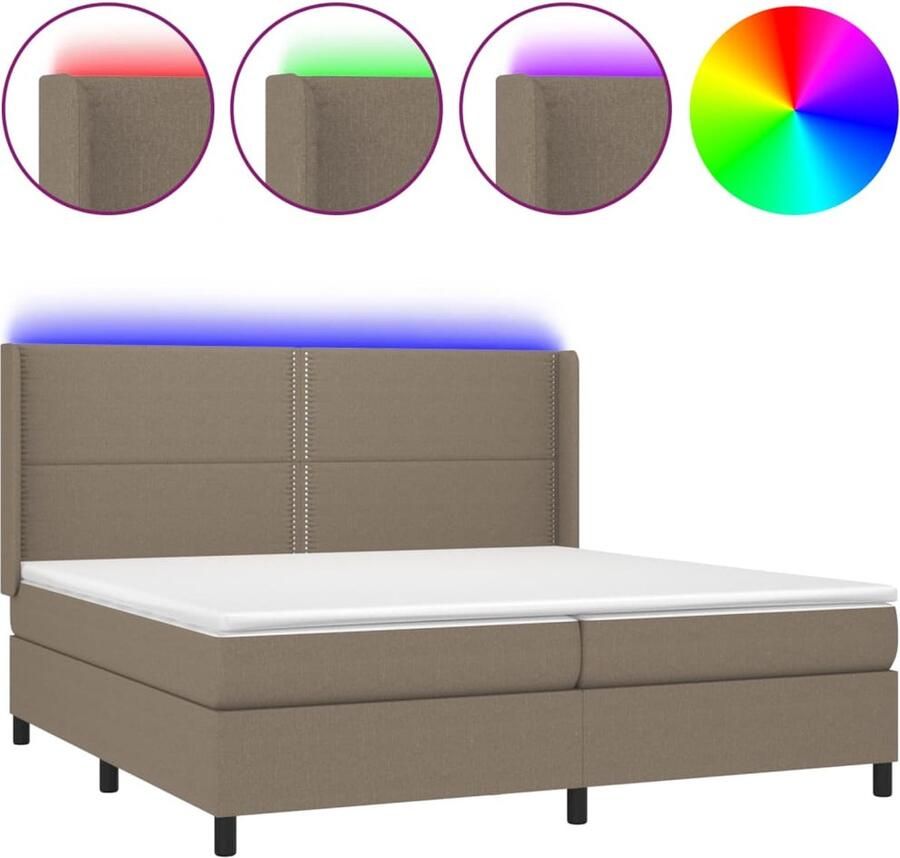VidaXL -Boxspring-met-matras-en-LED-stof-taupe-200x200-cm - Foto 2
