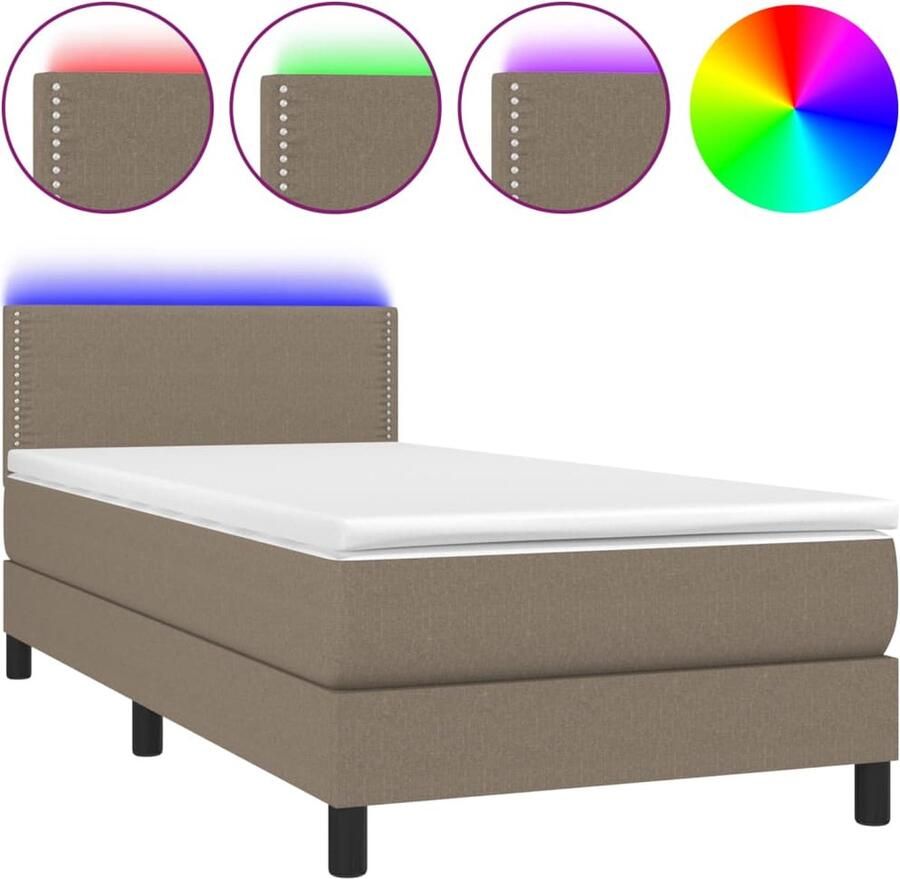VidaXL Boxspring met LED Taupe Inclusief Matras Boxspring Led Bed Slaapcomfort Pocketed Spring Mattress Adjustable Headboard Taupecolor - Foto 3